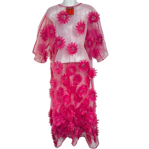 Tela Luxury Mercantile West Palm Beach Floral Mesh Maxi Dress Hot Pink OS - Picture 7 of 12